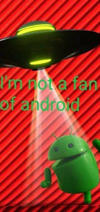 This live wallpaper for Android phone features a green alien flying over a striking red background