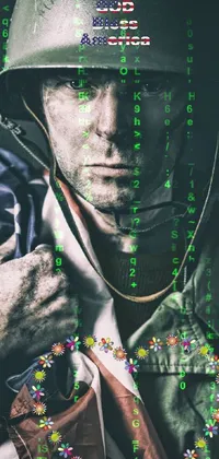 This phone live wallpaper depicts a military soldier holding the American flag
