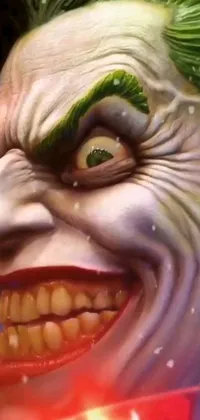 This phone live wallpaper showcases a close-up of a mesmerizing joker statue