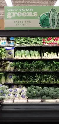 This stunning phone live wallpaper depicts a grocery store showcasing various fresh produce items