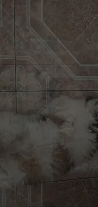 This live wallpaper features a photorealistic painting of a completely content golden retriever joyfully laying on its back on a pristine white marble floor