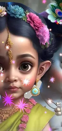This phone live wallpaper depicts two children wearing traditional Indian clothes, holding hands and standing next to each other