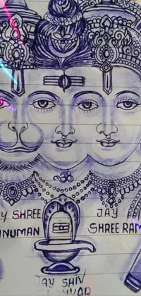 This phone live wallpaper showcases an intricate drawing of a couple on a sheet of paper