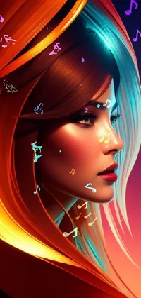 This fiery close-up live wallpaper features a stunning digital artwork of a person with long hair, with a hair-on-fire effect in eye-catching gradients of orange and red hues
