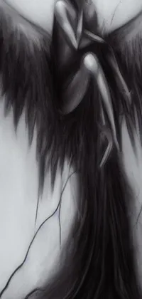 This live wallpaper features a monochrome illustration of a winged woman embodying the death angel
