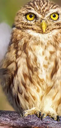This phone live wallpaper shows a stunning image of a small owl sitting on a tree branch