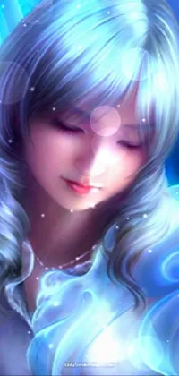 This live wallpaper features a mesmerizing airbrush painting of a tranquil woman with long blonde hair wearing a flowing white dress
