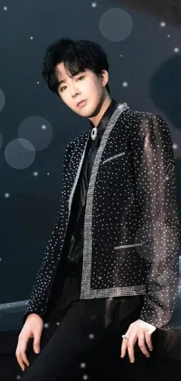 This phone live wallpaper features a stunning close-up of a person wearing a fancy black suit with stars