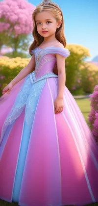 This phone live wallpaper features a charming 3D render of a little girl dressed up in a princess dress that sparkles in the light