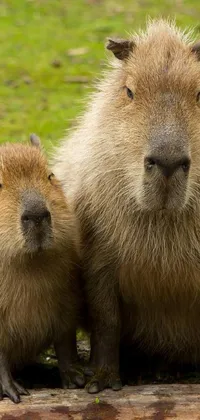 Get this cute live wallpaper featuring a delightful group of capybaras resting atop a wooden log