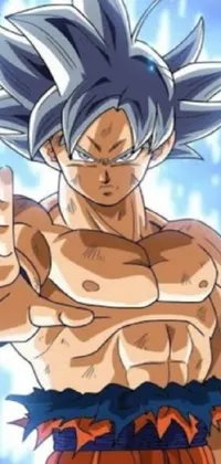 This live phone wallpaper features a silver-skinned Goku from the anime series Dragon Ball