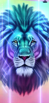 This beautiful phone live wallpaper features a magnificent close-up of an airbrushed painting of a lion by a talented artist