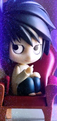 Enjoy the colorful and unique phone live wallpaper featuring a playful chibi-style figurine sitting in a chair