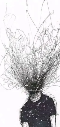 This live phone wallpaper features a striking drawing of a man with a chaotic head of hair
