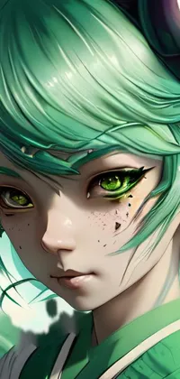 This anime-inspired live wallpaper features an eye-catching close-up portrait of a young girl with unique and striking features