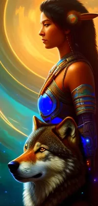 Discover a mesmerizing phone live wallpaper featuring a strong woman sitting on top of a wolf, captivating Indian warrior, stunning portrait of a cosmic goddess and an epic 3D representation of Oshun that showcase fearlessness, warrior spirit, beauty and wisdom