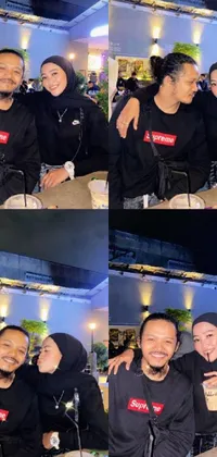 This phone live wallpaper displays a realistic image of two people posing for a picture in a night club