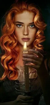 This live phone wallpaper features a captivating illustration of a mystical woman holding a candle