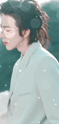 This live phone wallpaper showcases a close-up portrait of a beautiful boy wearing glasses, a neo-romanticism-inspired character in a white suit