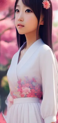 This stunning live wallpaper features a beautiful woman with a flower in her hair