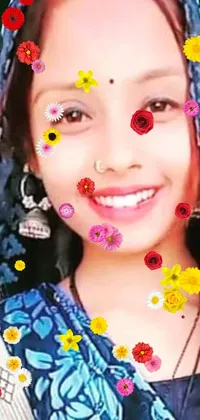 This phone live wallpaper showcases a close-up of a smiling 16-year-old girl wearing a colorful scarf