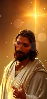 This captivating live wallpaper depicts a stunning painting of Jesus with a cross in the background, showcased in digital art format