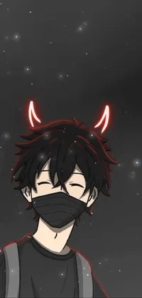 This live phone wallpaper showcases an anime character in a mask with black horns instead of ears