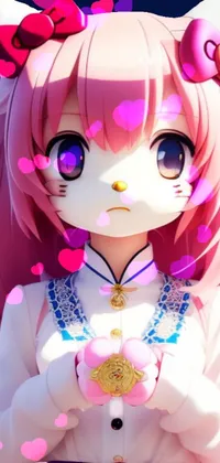 Looking for an eye-catching phone live wallpaper that will grab your attention? Check out this close up of a humanoid pink squid girl holding a flower and showcasing a sad expression