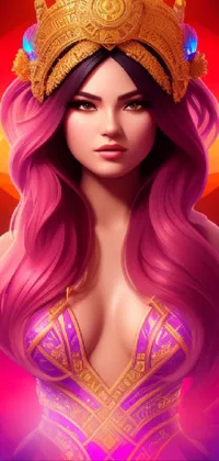 This animated phone wallpaper features a stunning portrait of a modern-day Darna, boasting pink hair and a royal crown