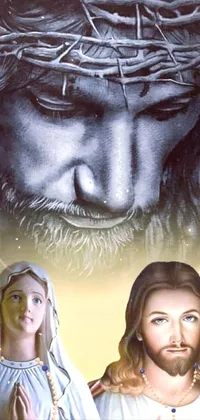 This dynamic phone live wallpaper features a painted image of Jesus with a crown of thorns encircling his head