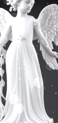 This phone wallpaper depicts a stunning statue of an angel holding a staff