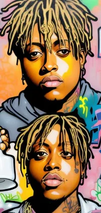 This dynamic phone live wallpaper features a captivating painting of two young, creative men with impressive dreadlocks