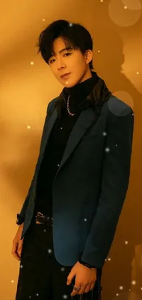 This dynamic live wallpaper features a male character wearing a stylish blue jacket and black pants with a xianxia-inspired aesthetic