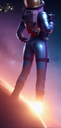 Bring your phone to life with this stunning live wallpaper featuring an astronaut standing on an alien planet