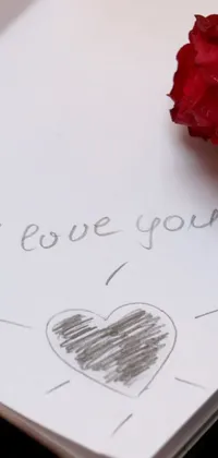 This live wallpaper features a stunning red rose on a piece of paper bearing a romantic "I love you" drawing