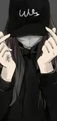 Looking for a dark and edgy phone live wallpaper? This close up anime drawing features a person wearing a hat, with only half of their face visible
