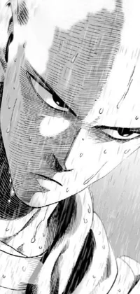 Looking for a versatile live wallpaper for your phone? This eclectic collection consists of a black and white photograph of a person in the rain, a manga drawing, auto-destructive art, and a modern design of a chef from Saitama One Punch Man