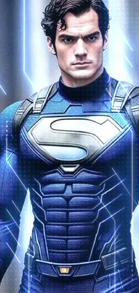 This dynamic live wallpaper features a close-up of a heroic figure donning a navy-blue, super-tight suit