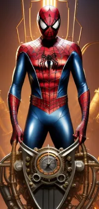 This phone live wallpaper features a stunning airbrush painting of a popular superhero with intricate steampunk details