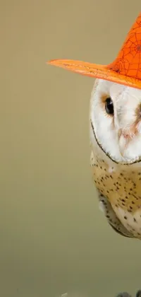 This phone live wallpaper displays a close up of an orange-headed bird wearing a unique hat