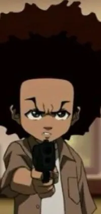 This exciting phone live wallpaper features a vibrant cartoon illustration of a black man with a full afro hairstyle