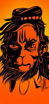 This live wallpaper depicts a vector art illustration of a bearded man with long hair in black and orange