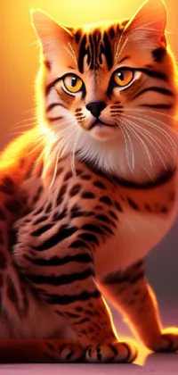 This dynamic phone live wallpaper features a stunning digital painting of a tiger in repose, set against a beautiful golden sunset sky and enhanced by bokeh effects
