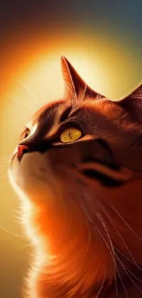 Looking for a stunning live wallpaper for your phone? Check out this gorgeous depiction of a cat, with a beautiful golden hour sky in the background