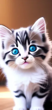 This live wallpaper showcases a stunning digital painting of a cute kitten with blue eyes