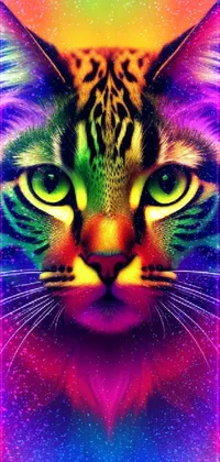 If you're searching for an amazingly colorful live phone wallpaper, look no further! This vibrant wallpaper features an animated Maine Coon cat amidst a colorful, pattern-filled background