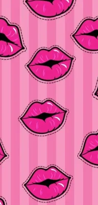 This live phone wallpaper features a pop art inspired design, showcasing a vector pattern of pink lips on a pink background