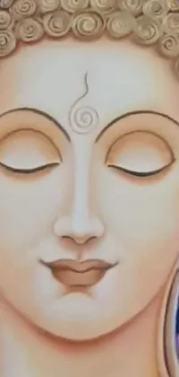 This phone live wallpaper features a stunning painting of a woman with closed eyes and a picture of the Buddha