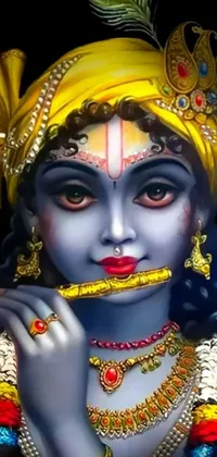Introducing a stunning phone live wallpaper featuring a vibrant digital art of an Indian god holding a flute