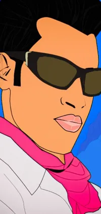 This live phone wallpaper showcases a vibrant cartoon character wearing shades and a pink scarf, drawing influence from both Eastern and Western styles
